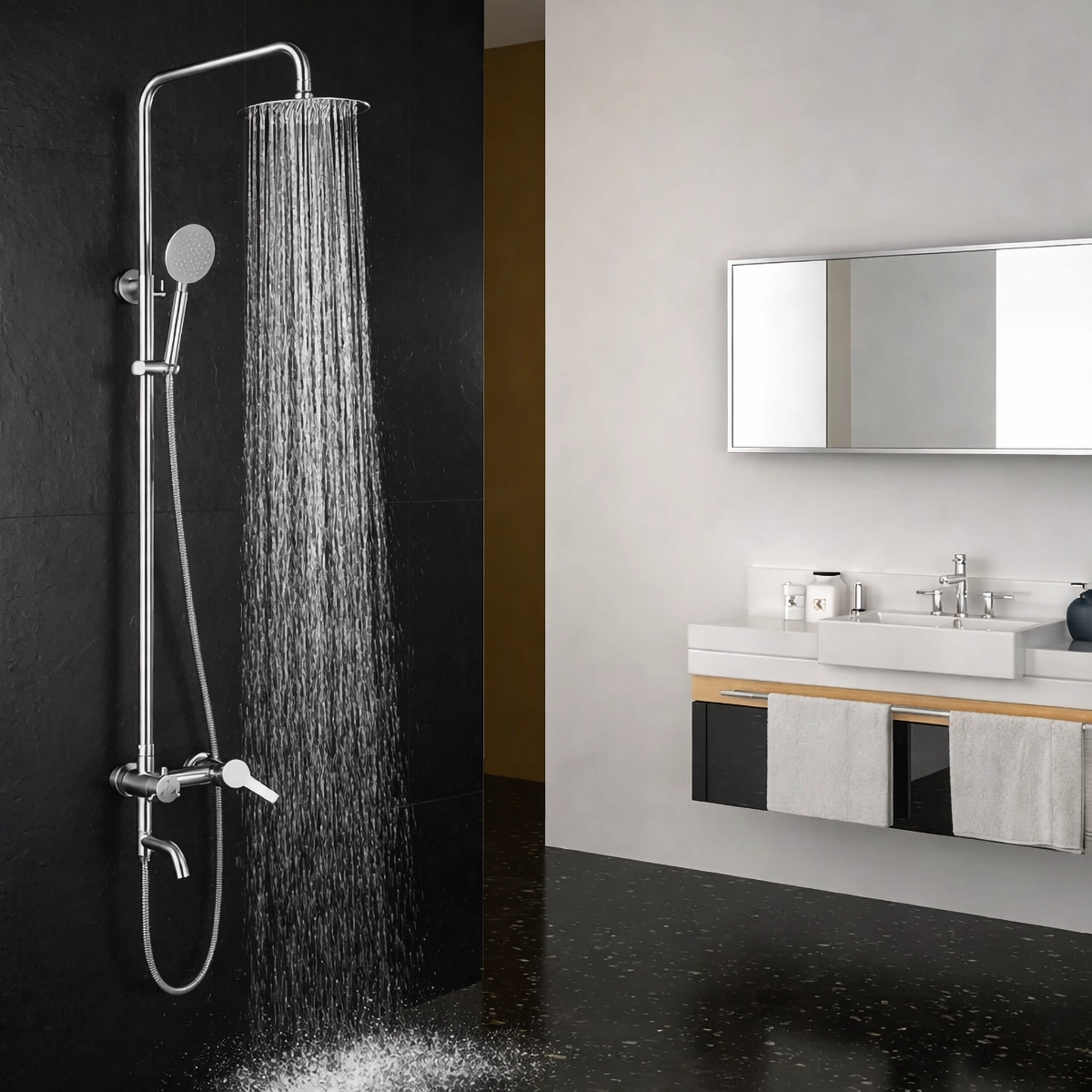 Détail colonne bain douche Venise nickel brossé